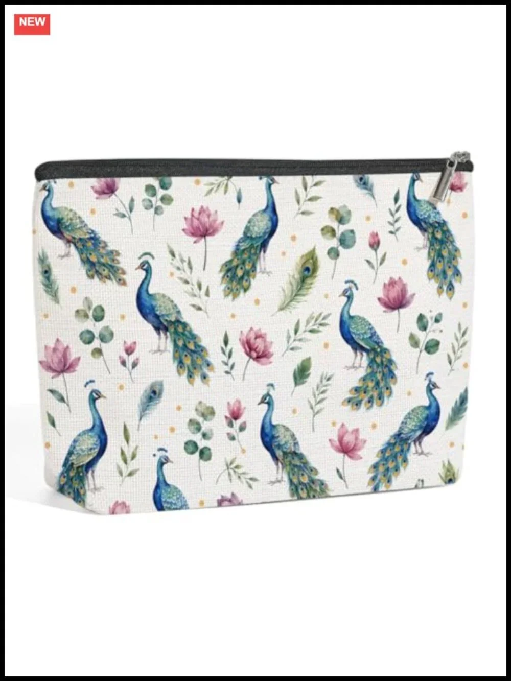 Large Capacity Cotton Linen Makeup Bag with Zipper Travel Toiletry Organizer